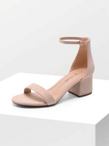 Women Low Heel Pump Sandals Open Toe Dress Shoes Ankle Strap Chunky Block Heeled Sandals For Autumn Prom Wedding Party Daily Wearing - Khỏa Thân/Da Lộn - Xem 3