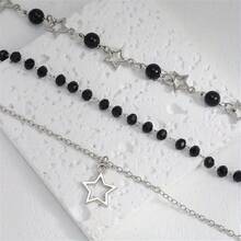 3 Stylish Punk Retro Pentagram Pearl Beaded Star Pendant Necklaces - 款式1 - 查看 9