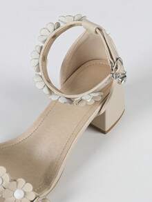 Women's High Heel Floral Design Sandals, Non-Fatiguing Chunky Heel, Suitable For Wedding, Party, Holiday, Princess - Apricot - View 7