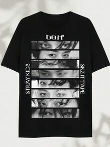 2026: Stray 2026 World Tour T-Shirt And Sweatshirt - Retro Graphic Concert Tees By SKZ It Tap And DomiATE, Printed Tee - Made Of Pure Cotton, It's Soft And Breathable, Suitable For Both Men And Women. It's A Casual Shirt Suitable For All Seasons And A Stylish Souvenir. It's Suitable For Everyday Wear, Streetwear Enthusiasts, And Music Lovers. - 黑色 - 查看 1