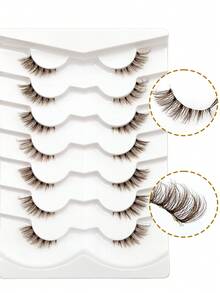 7 cặp mi giả màu nâu, kiểu dáng cong tự nhiên, chất liệu lông chồn, trong suốt, thích hợp cho tiệc tùng, du lịch và sử dụng hàng ngày. - Nửa lông mi - Xem 5