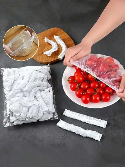 50/100/300pcs Disposable Multipurpose PE Covers, Thin Film Covers, Transparent Food Wrap, Round Covers, Reusable Plastic Wrap, With Elastic Closure, Suitable For Picnic, Camping And Home Use