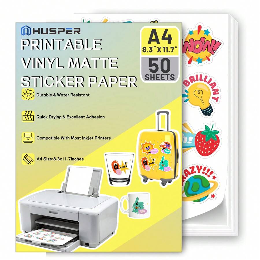 20/50 Tờ Giấy Nhãn Dán Vinyl Trắng Mờ A4 Kích Thước 8.3x11.7inch Tự Dính, Chống Thấm Nước, Tương Thích Với Máy In Phun & Laser