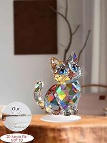 1件梦幻水晶猫咪摆件，2D亚克力印刷牌匾，塑料桌面装饰品，周年纪念礼物，多功能家居装饰，情人节和节日礼物的理想之选，送给爱猫人士的礼物，办公桌配件，办公用品，办公装饰 - 多彩 - 查看 5