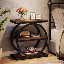 Tribesigns Narrow End Table With 3 Storage Shelves, Industrial Small Sofa Side Table For Living Room, Slim Nightstand For Bedroom - Brown - View 5