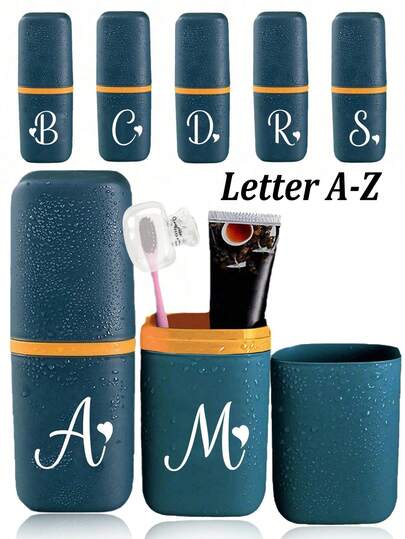 A-Z Letter Artistic Love Design Portable Toothbrush Holder, Keeps Your Toothbrush Clean And Ready To Use! Travel Toothbrush Rack, Portable Toothbrush Cup Cover, Ideal For Travel, Camping, Business Trips And School.