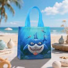 Bộ 8/16 túi tote vải không dệt Blue Shark, thích hợp cho kinh doanh, mua sắm, bán lẻ, sự kiện sinh nhật, trang trí tiệc và đóng gói quà tặng, túi đựng quà mùa hè tươi mát, túi đựng đồ và túi mua sắm. - 9060 - Xem 5