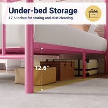 Allewie 14 Inch Twin/Full/Queen/King Size Metal Platform Bed Frame With Heart-Shaped Headboard And Footboard/Iron-Art Mattress Foundation/Under Bed Storage/No Box Spring Needed/Easy Assembly/Noise-Free/Pink - 粉色 - 查看 5