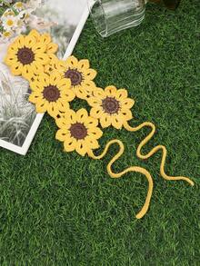 1pc Bohemian Style Yellow Knitted Sunflower Headband - Yellow - View 4