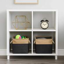 4 Stück Große Aufbewahrungskörbe 28x28x27 cm – Faltbare Stoff Aufbewahrungsboxen mit Griffen, Stabile Würfelboxen für Kleidung, Spielzeug & Regale, Organizer - Schwarz - Übersicht 1