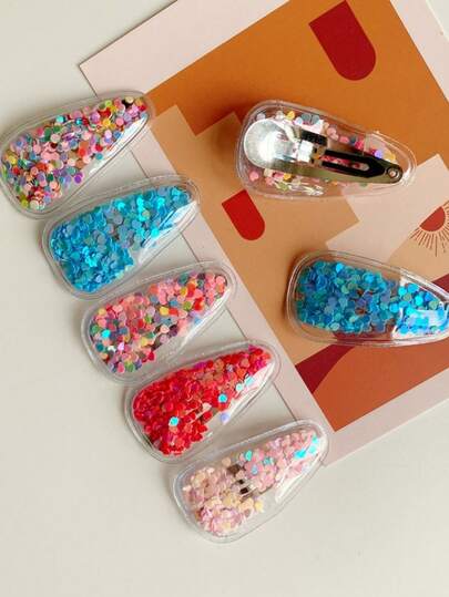 5pcs Colorful Sequin & Ombre Glitter Hair Clips, Cute Bangs & Side Clip, Handmade Elegant Hairpins For Girls, Versatile Hair Accessories