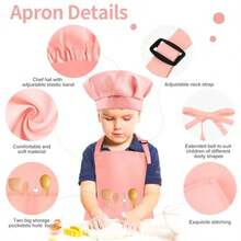 Chef Hat And Apron Set Adjustable 's Painting Apron And Chef Hat With 2 Pocket For Cooking Painting - Light Pink - View 3