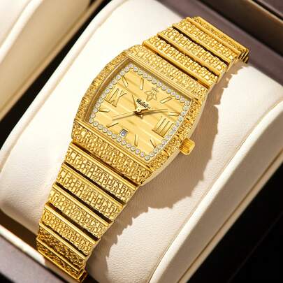 YaLaLuSi 复古女士石英表，精致方形表盘，日期显示，水晶镶嵌表盘，品质卓越，是工作、外出和日常佩戴的理想之选。完美的节日礼物、订婚礼物、结婚礼物，送给爱人和家人的绝佳礼物。