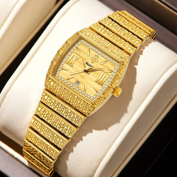 YaLaLuSi 复古女士石英表，精致方形表盘，日期显示，水晶镶嵌表盘，品质卓越，是工作、外出和日常佩戴的理想之选。完美的节日礼物、订婚礼物、结婚礼物，送给爱人和家人的绝佳礼物。