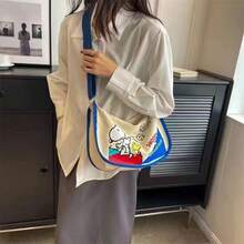 SNOOPY 1个卡通帆布单肩包，多功能大容量，适合教室通勤、装饺子等；轻柔斜挎包，复活节礼物，毕业季纪念，暑假必备；清新少女小包，女孩节礼物，白色情人节母亲节实用礼物 - 彩色 - 查看 5