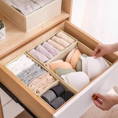 6/3pcs Foldable Storage Boxes, Multi-Functional Drawer-Style Storage Boxes, Large Capacity Makeup Organizer Boxes, Wardrobe Drawer Divider Boxes For Clothes, Underwear, Bras, Socks, Upgraded PP Material, Washable & Reusable, Space-Saving, Black Storage Containers, Essential For Home & Dorm, Organizing & Traveling