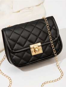 Mini Diamond Quilted Chain Strap Minimalist Shell Bag, Suitable For Daily Wear - Black - View 5