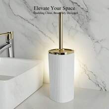 1 Set Electroplated Long Handle Toilet Brush, Cleans Toilet Bowl Thoroughly, Bathroom Cleaning Tool, Combines Aesthetics And Functionality, Easy Toilet Cleaning - White A - View 1