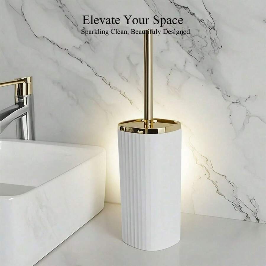 1 Set Electroplated Long Handle Toilet Brush, Cleans Toilet Bowl Thoroughly, Bathroom Cleaning Tool, Combines Aesthetics And Functionality, Easy Toilet Cleaning - White A - View 1