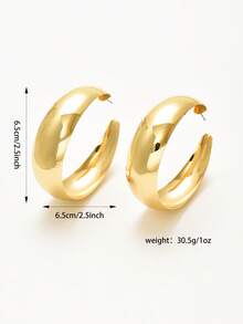 1 par de pendientes de aro exagerados y anchos, diseño de círculo a la moda adecuado para uso diario - Dorado - Ver 5