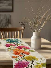 1pc Colorful Watercolor Floral Table Runner, Made Of Polyester Fiber, Suitable For Spring, Valentine's Day, Birthday, Wedding, Anniversary And Other Occasions, Can Be Used For Home, Restaurant, Cafe, Kitchen, Dining Table, Buffet, Event Decor, Party - Hot Pink - View 6