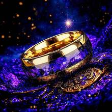 8mm Men's Fashionable Stainless Steel Ring, Orion Nebula Golden Ring, Space Ring, Engagement And Wedding, Polished, Dome, Comfortable Fit, Anniversary Gift - Gold-edged Starry Blue - View 4