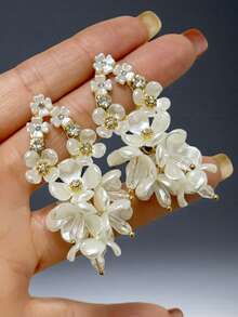 1 Pair Fashion Geometric Resin Faux Pearl Flower & Teardrop Pendant Earrings, Suitable For Daily Wear And Vacation - Multicolor - View 6