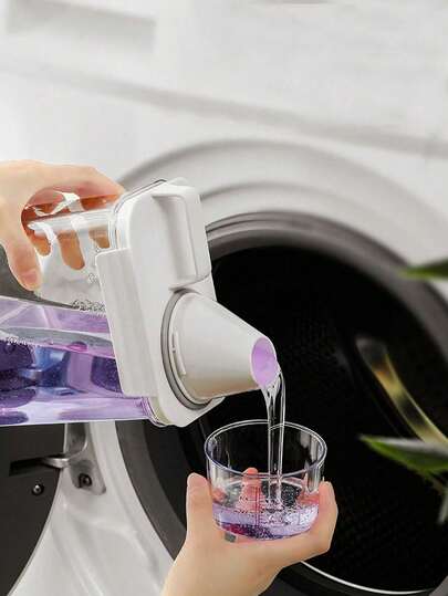 1pc Transparent PET Laundry Detergent/Powder Dispenser Bottle, Bathroom/Balcony/Laundry Room Storage Container With Measuring Cup, Suitable For Home, Hotel, Dorm