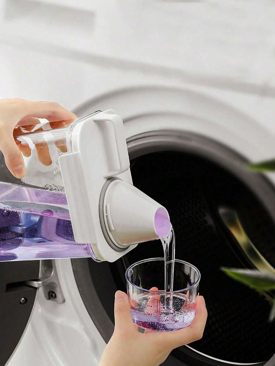 1个透明PET材质洗衣液/洗衣粉分配瓶，浴室/阳台/洗衣房收纳容器，带量杯，适用于家庭、酒店、宿舍 - 無色 - 查看 1