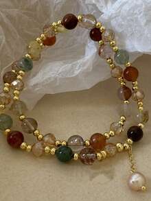 6pcs Fashion Pearl Beaded Bracelet For Girls, Elegant High-End Multi-Layer Elastic Bracelet Accessories - White - View 8