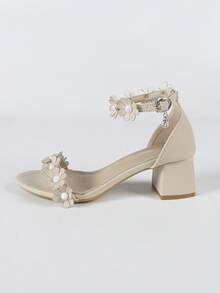 Women's High Heel Floral Design Sandals, Non-Fatiguing Chunky Heel, Suitable For Wedding, Party, Holiday, Princess - Apricot - View 5