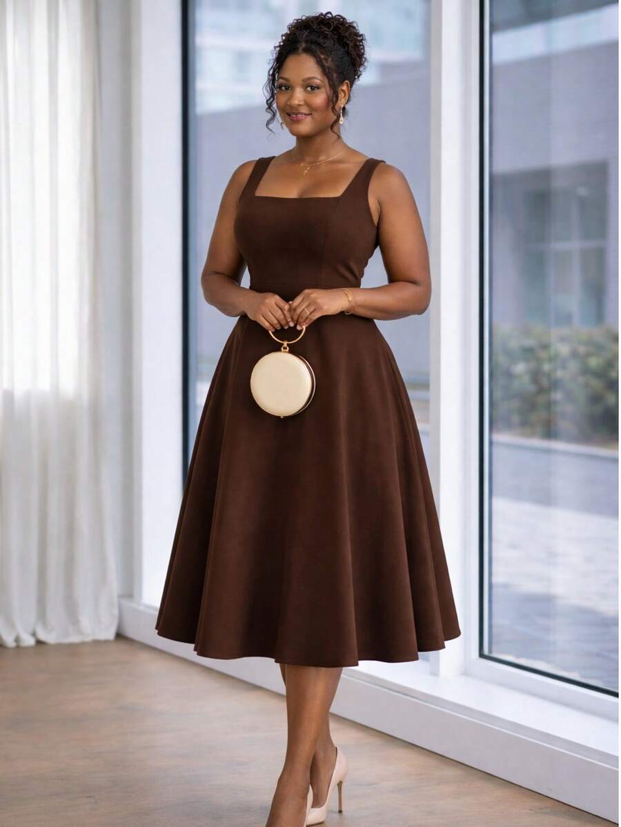 Elegant Green Dress With Defined Waist – Sophisticated And Stylish - Café integral - Ver 1