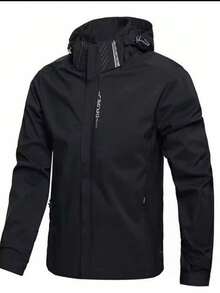 Men's Windbreaker Jacket, Waterproof, Lined, With Adjustable Cuffs And Hood, Ideal For Motorcyclists, Wear-Resistant. - 黑色 - 查看 9