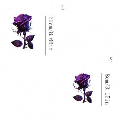 1/2/3pcs Deep Purple Rose Premium Heat Transfer Stickers, Suitable For DIY T-Shirts, Jeans, Hoodies, Bags, Pillows (Mixed Colors), Holiday Crafts, Durable Decoration, Clothing Embellishment, Party Decoration