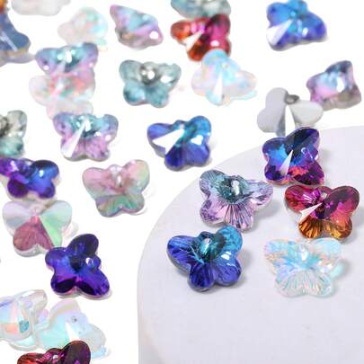 10个/包 AB彩蝴蝶阳光捕捉器水晶小吊坠 14.5x11.5毫米 多面玻璃项链配件 珠宝饰品配件 手工艺品