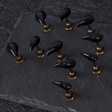 用10片25毫米独特个性化复古街头哥特暗黑系列音乐节万圣节简约休闲优雅日常精致纯黑色手工短款猫爪按压式美甲套装，瞬间提升您的造型，适合个性独特的女孩和女性在日常生活和购物中使用。 - 黑色 - 查看 5