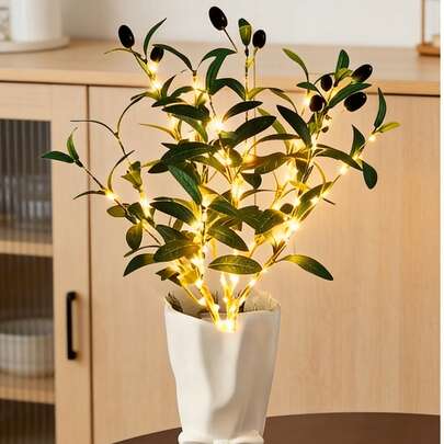 1pc LED Simulated Olive Branch Copper Wire Tree Light, A Creative Home Decor Piece For Festive Atmosphere In Rooms,Modern Artificial Olive Tree Lamp With Realistic LED Branches & Foliage - Battery- (No Included) Plug-Free Indoor For Desk, Shelf, Wedding, Party, Mediterranean Decor - Green Olive Branch Lights, Plastic Faux, Christmas Decor