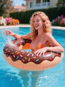 1pc Creative Donut Shaped Inflatable Swimming Ring, Summer Swimming Pool And Beach Floats, Party Decor, Adult Vacation Swimming Leisure Sofa, Perfect Summer Gift - Multicolor - View 6