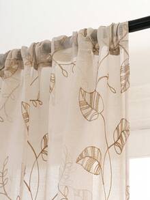 1片/2片藤蔓叶子刺绣薄纱窗帘，半透明家居窗户装饰，房间装饰 - 卡其色 - 查看 13