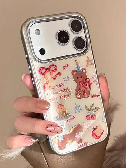 Minimalist Fashion Gold/Silver Edged Star & Bear Phone Case Suitable For IPhone 17 16 15 14 13 12 11