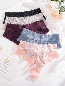 5pcs Romantic French Lace High-Waist Sexy Thong Panties For Women - Multicolor - View 3