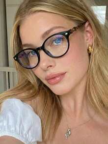 1副女士圆形黑色PC蝴蝶结可爱豹纹复古通勤日常时尚透明眼镜 - 彩色 - 查看 16