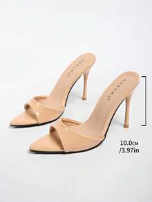 New Sexy High Heel Shoes Women Pointed Toe Lacquer Leather Mules Sandals Slip-On - Nude - View 7