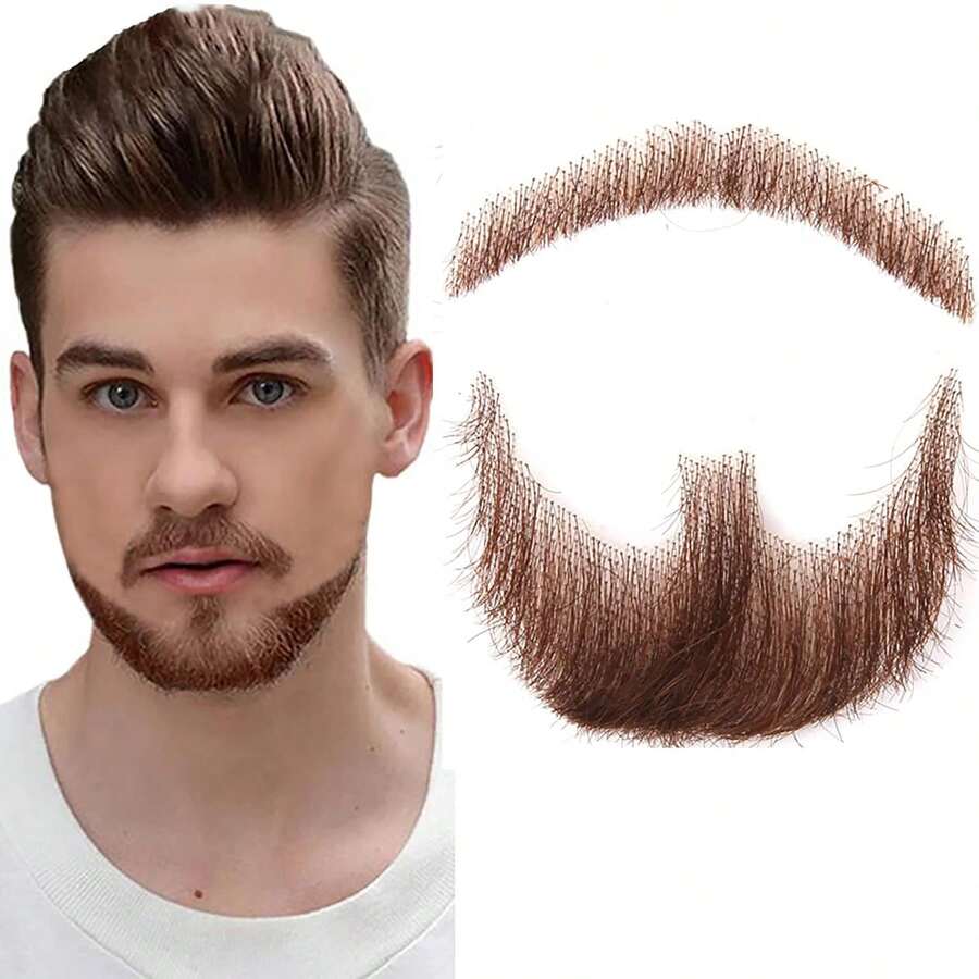 Realistic Human Hair Goatee Fake Beard For Halloween Party - Brown - View 1