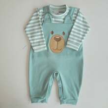 CONFECÇÕES ROMILA Baby Boy Set: Overalls + Long Embroidered Striped T-Shirt, Winter Cotton - 綠色 - 查看 1