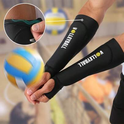 1 par de mangas para voleibol, con soporte reforzado para codo y muñeca, diseño con orificio para el pulgar para mejorar el control - Unisex, adecuado para entrenamiento y partidos de voleibol (colocación, remate, saque) - Equipo deportivo