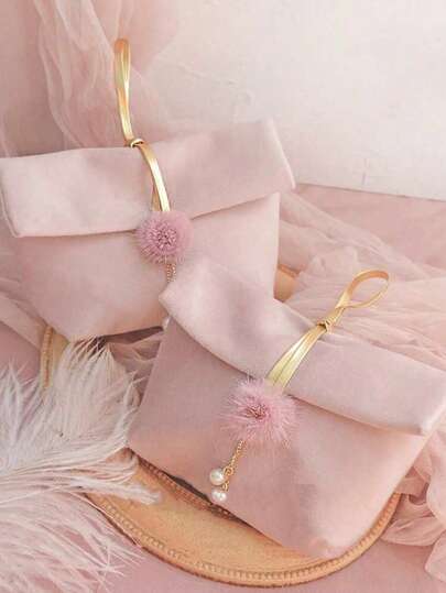 1pc Pink Faux Pearl Velvet Drawstring Gift Bag, Elegant Jewelry Souvenir Bag, Gift Bag For Party, Wedding, Baby Shower, Birthday, Holiday, Travel, Cosmetic Storage, Essential Gift Packaging