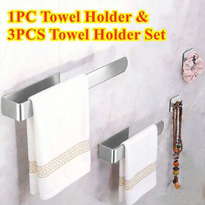 1pc/3pcs Adhesive Towel Holder,Bathroom Towel Holder No Drilling,Bathroom Accessories,Stainless Steel Bathroom Storage,Towel Rack ,Hook For Wall ,Towel Rail Dishcloth Holder ,Towel Holder For Bathroom ,Towel Storage ,Toilet Accessories Black Bathroom Accessories,Laundry Storage,Hand Towels Organizer,Home Decor ,Hand Towel Holder Household Items, Shelfs For Wall ,Silver& Matte Black Handkerchief Towel Stand WC Accessories,Kitchen