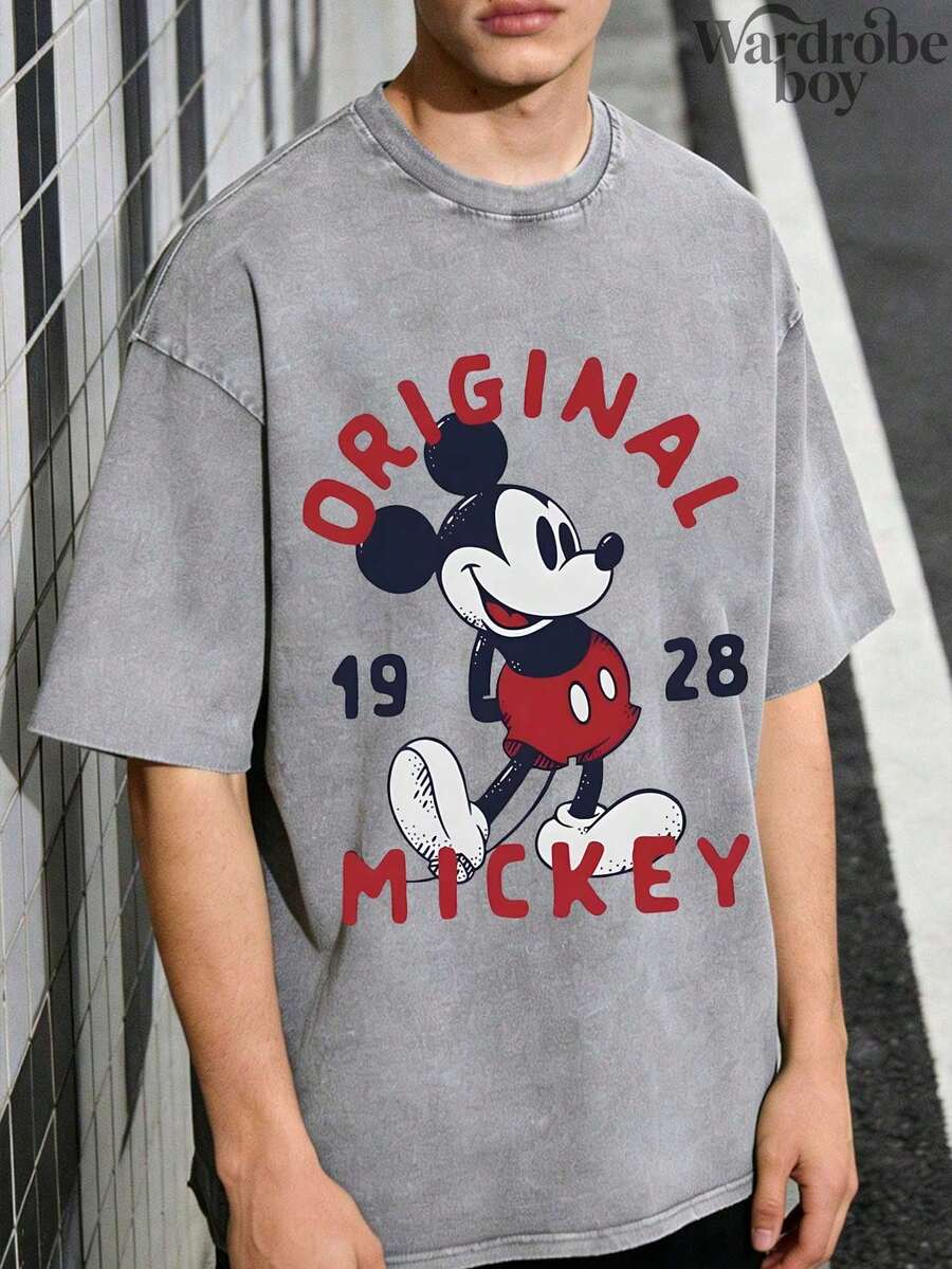 Disney Printed Wash Water T-Shirt,Vintage Disney Mickey Shirt, Disney Mickey Shirt, Disney Family Vacation Shirt, Magic Kingdom Shirt, Mickey Mouse Shirt, Disney World T-Shirt,Unisex,High-Quality Pure Cotton T-Shirt,Suitable For All Seasons, Comfortable And Breathable| Exquisite Design | The Best Choice For Giving Gifts - Grey - View 1