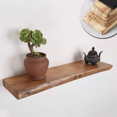 1pc Wall Mounted Floating Shelf, Available In Multiple Sizes, Made Of Natural Wood Material, Solid Wood Ledge, Wall Hanging Rack - For Kitchen, Living Room Display Of Wine, Decor, Books, Bags, Creates Ambiance